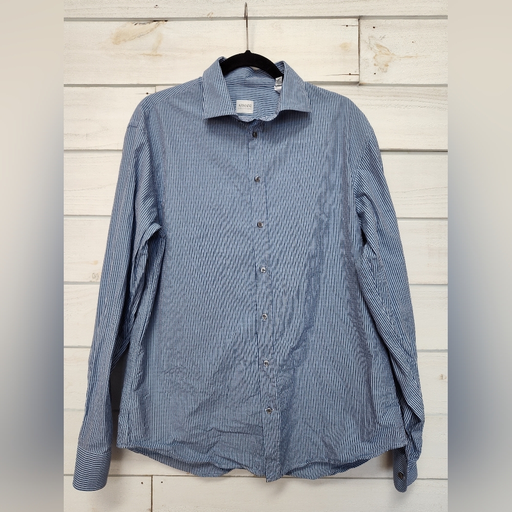 Armani Collezioni Men's Button Down Dress Shirt Striped Made in Italy 41 / 16/L